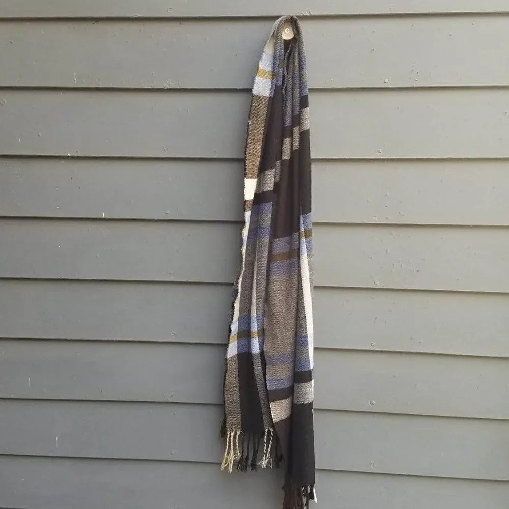 Cashmere feel Italian Design Brown Blue Tan Scarf